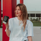 Soma Merchandise front of white T shirt on woman